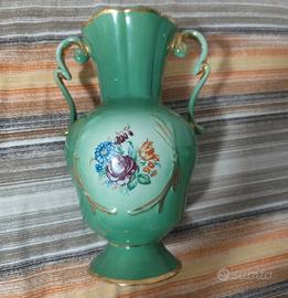 Vaso vintage ad anfora verde e oro