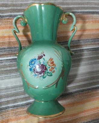 Vaso vintage ad anfora verde e oro