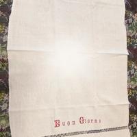 Antico Asciugamano 100% lino  con pizzo e trina a 