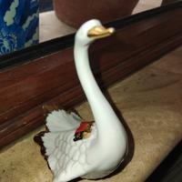 Cigno in Porcellana di Limoges - Dipinto a Mano Or