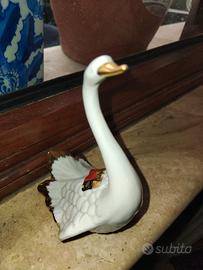 Cigno in Porcellana di Limoges - Dipinto a Mano Or