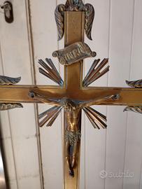 Antica croce astile in bronzo da altare