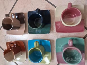 Set 6 tazzine da caffè in ceramica con piattino 