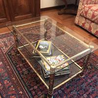 Tavolino vintage anni '70 in ottone e doppio vetro