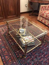 Tavolino vintage anni '70 in ottone e doppio vetro