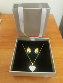 Set Collana Cuore e Orecchini Acciaio Oro + Box
