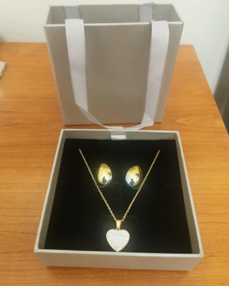 Set Collana Cuore e Orecchini Acciaio Oro + Box