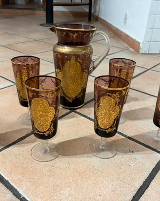 Servizio vintage in vetro ametista e oro zecchino