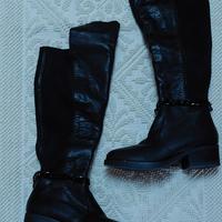 Stivali neri in pelle e tessuto 