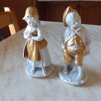 2 Statuine Capodimonte Bruno Merli finiture dorate