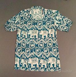 Camicia Hawaiana Vintage Elefanti Teal