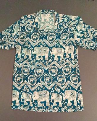 Camicia Hawaiana Vintage Elefanti Teal