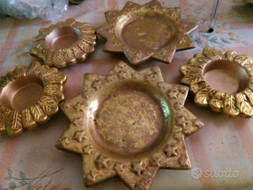 Segnaposto o centrotavola in coccio dipinto oro