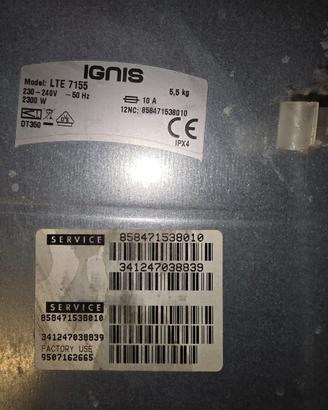 Ricambi lavatrice IGNIS LTE 7155