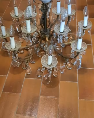 Lampadario Vintage 8 bracci con prismi di cristall