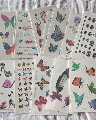 set 150 tatuaggi temporanei su vari foglietti