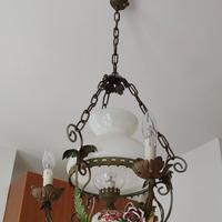 LAMPADARIO IN CERAMICA E FERRO BATTUTO