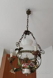 LAMPADARIO IN CERAMICA E FERRO BATTUTO