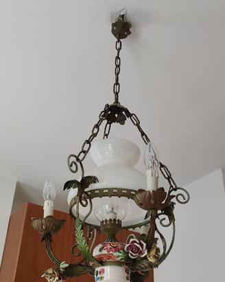 LAMPADARIO IN CERAMICA E FERRO BATTUTO