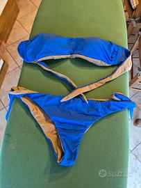 Bikini double face azzurro-beige