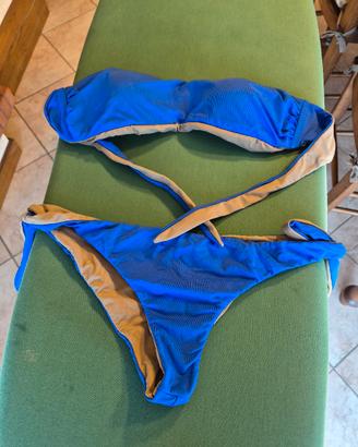 Bikini double face azzurro-beige