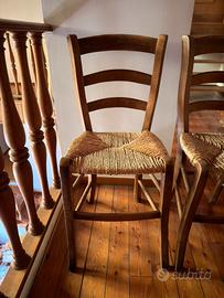 Set 4 Sedie Antiche in Legno Massello e Paglia