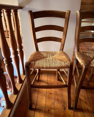 Set 4 Sedie Antiche in Legno Massello e Paglia