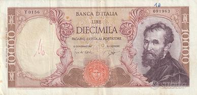 10 MILA LIRE SERIE MICHELANGELO DEC. 03/07/1962