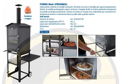 Forno da giardino a legna e carbonella cm90x62x206