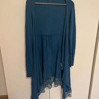 Giacca in viscosa con pizzo color petrolio