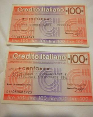 2 Miniassegni del Credito Italiano del 1976