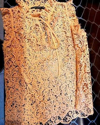 Camicetta Zara pizzo macramé nude M
