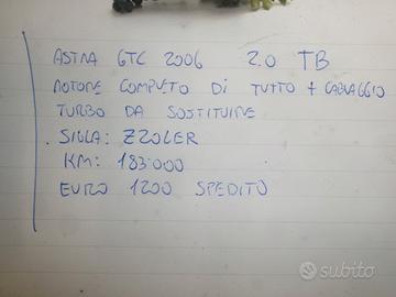 Motore opel astra gtc 2.0tb tipo z20ler