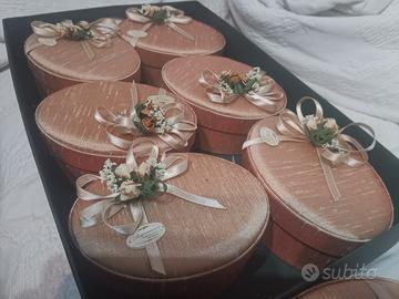 7 scatole in tessuto seta per bomboniere