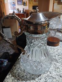 caraffa in cristallo  con tappo e manico in argent