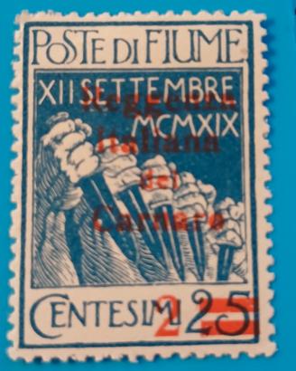 Fiume 1920- 2 su 25 ct azzurro. MH*