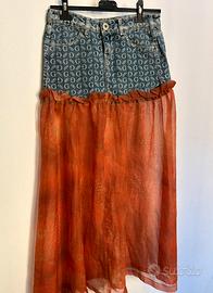 Guess gonna lunga denim e voile arancione