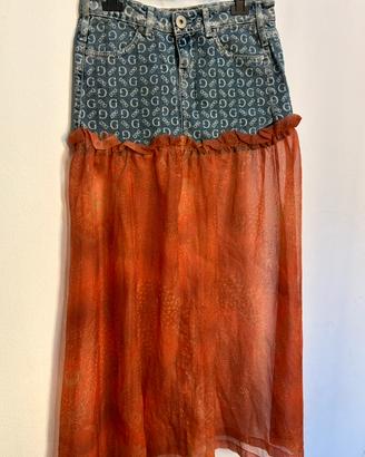 Guess gonna lunga denim e voile arancione