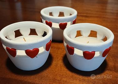 Candele in vasetto ceramica/cuori rossi 