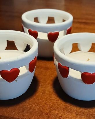 Candele in vasetto ceramica/cuori rossi 