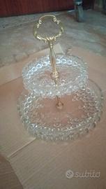 'alzata vintage in vetro a due piani