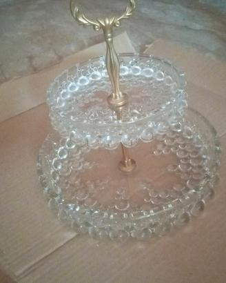 'alzata vintage in vetro a due piani