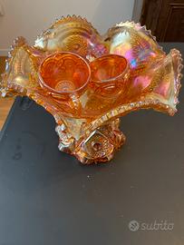 Vaso con base e due tazze di murano