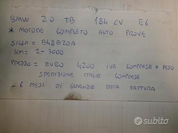 Motore completo autoprove bmw2.0 tb 184cv e6