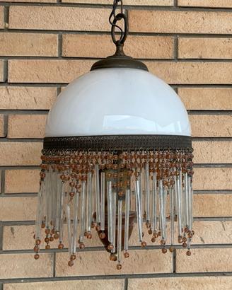 Lampadario vintage con pendenti in vetro