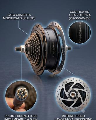 Motore E-Bike 48V 500W Hub Posteriore Brushless