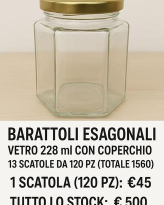 Barattoli esagonali vetro 228 ml con coperchio