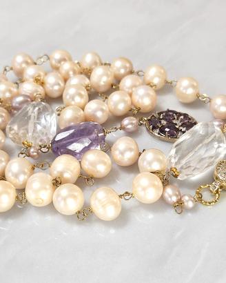 Collana con perle di acqua dolce, ametista, quarzo