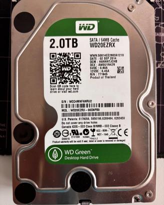 HARD DISK WD GREEN 2TB 5400RPM 3,5" 2000GB 2 TERA