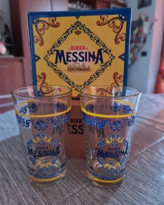 Bicchieri originali Birra Messina decorati nuovi